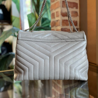 SAINT LAURENT Loulou Large Gray Matelasse Chevron Leather Shoulder Bag