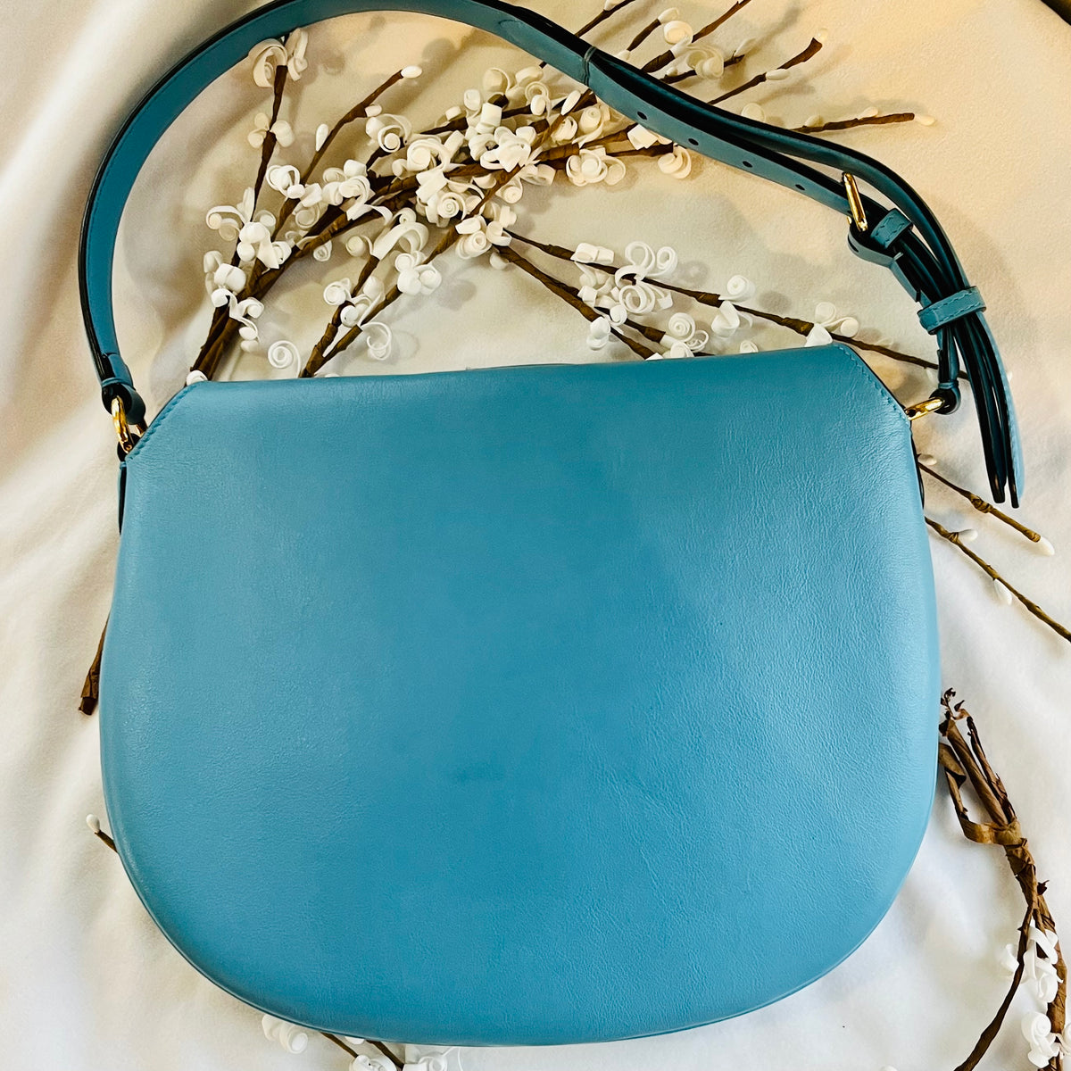 FENDI Blue Leather Croissant Small Shoulder Bag