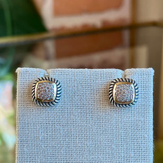 DAVID YURMAN Albion Sterling Silver 18k Yellow Gold Pave Diamond Earrings