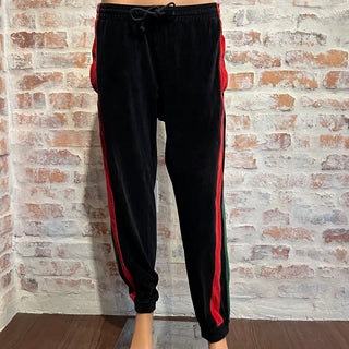 GUCCI Black Velvet Green & Red Web Stripe Track Pants Size L