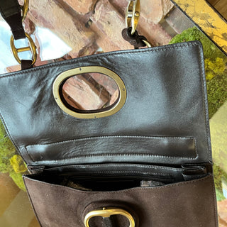 YVEST SAINT LAURENT Brown Suede Flap Vintage Shoulder Bag
