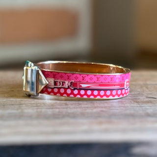 LOUIS VUITTON Rose Gold Plated Pink Enamel Confidential Cuff SZ S