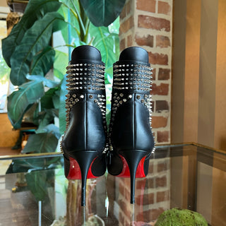 CHRISTIAN LOUBOUTIN Hongroise 85 Black Calfskin Spiked Ankle Boots SZ37.5(7.5US)