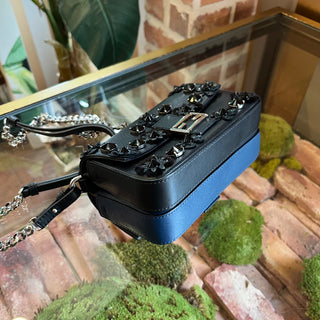 FENDI Micro Double Baguette Black Blue Floweland Crossbody Bag