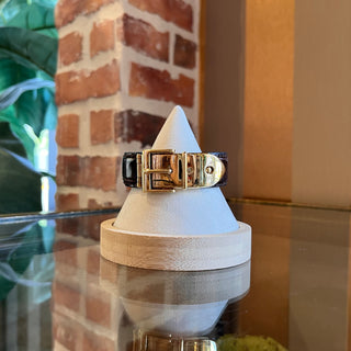 GUCCI Vintage Brown Leather Croc Embossed Buckle Bracelet