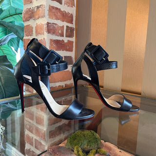 LOUBOUTIN Kid Multipoint 100 Black Leather Sandals SZ 36 (US 6)