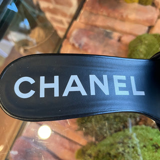 CHANEL CC Black Quilted Lambskin Mule Sandals SZ 39.5 (US 9.5)