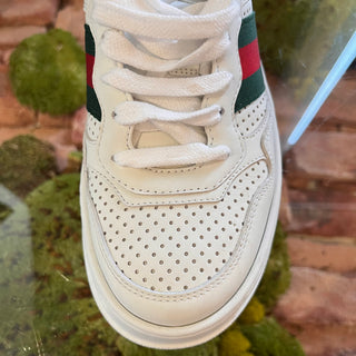 GUCCI GG White Web Perforated Leather Sneakers W/Blue SZ 35.5 (US 5.5)