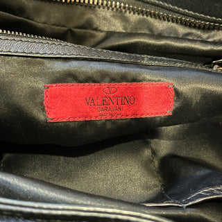 VALENTINO Petale Rose Black Leather Tote Bag