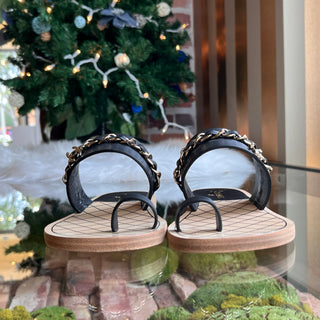 CHANEL Black Leather Chain Thong Sandals SZ36.5(6.5)