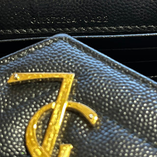 SAINT LAURENT Cassandre Black Grain De Poudre YSL Monogram Flap Wallet