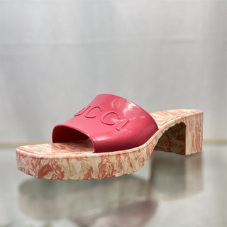 GUCCI Pink Wild Rose Shiny Rubber Logo Platform Slide Sandals SZ39(9US)