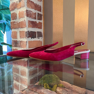 MANOLO BLAHNIK Red Suede Slingback Heels SZ 38.5 (US 8.5)
