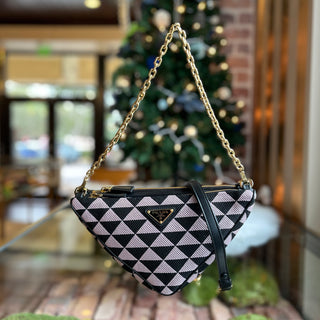 PRADA Triangle Double Symbol Mini Jacquard Leather Shoulder Bag