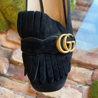 GUCCI Kid Scamosciato Black Suede Kitten Heels SZ 39.5 (US 9.5)