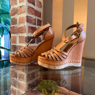 CHLOE Beige Leather Strappy Wedges SZ 38 (US 8)