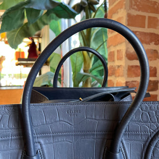 CELINE Medium Phantom Luggage Navy Blue Crocodile-Embossed Nubuck Bag