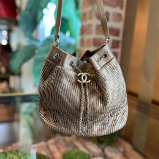 CHANEL Coco Pleats Paris-Greece Lambskin Gold Bucket Bag