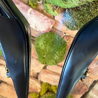 VALENTINO The Bold V Logo Black Leather Slingback Pumps SZ40(10US)