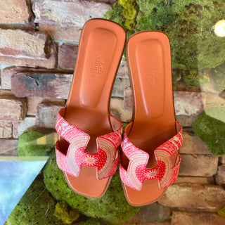 HERMES Oran Terracotta Calfskin Bandana Astrologie Sandals SZ39.5(9.5US)