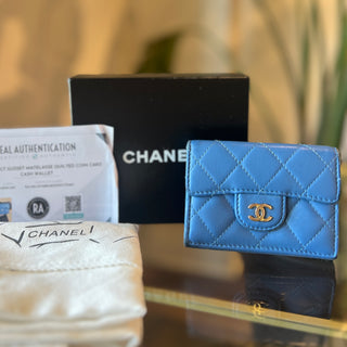 CHANEL Blue Classic Interlocking CC Logo Compact Wallet