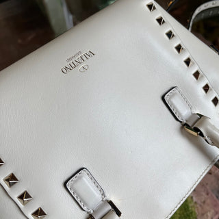 VALENTINO GARAVANI Rockstud Mini White Rigid Leather Tote Bag