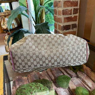 GUCCI Large Sukey Beige Pink GG Canvas Tote Bag