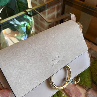 CHLOE Faye Beige Suede Shoulder Bag