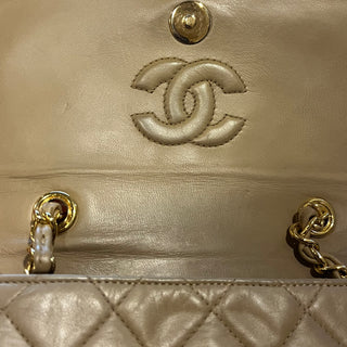 CHANEL Vintage Beige Quilted Lambskin Tassel Bag