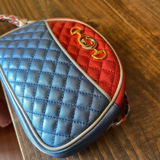 GUCCI Trapuntata Mini Blue Red Quilted Metallic Leather Crossbody Bag