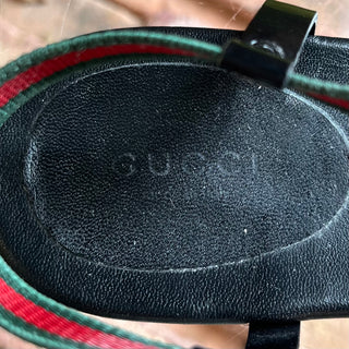 GUCCI Web Stripe Black Leather Thong Sandals SZ 37.5 (US 7.5)