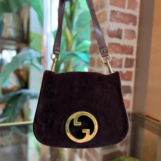 GUCCI Brown Suede Flap Vintage Shoulder Bag