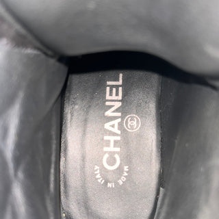 CHANEL Black Calfskin Grosgrain Quilted Lace Up Boots SZ36.5(6.5US)
