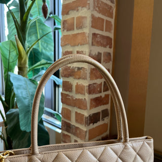 CHANEL Medallion Beige Quilted Caviar Leather Tote Bag