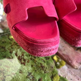 HERMES Elda Suede Goatskin Espadrille Wedge Sandals SZ38(8US)