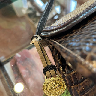 BRAHMIN Brown Vintage Croc Embossed Leather East West Shoulder Bag