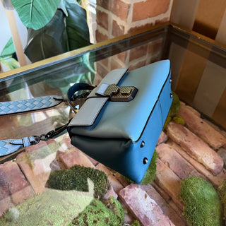 BOTTEGA VENETA Small Piazza Blue Nappa Leather Top Handle Bag