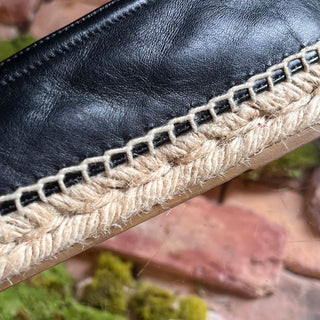 SAINT LAURENT Black Lambskin Leather YSL Espadrilles SZ 37.5 (US 7.5)
