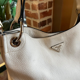PRADA White Daino Leather Hobo Bag