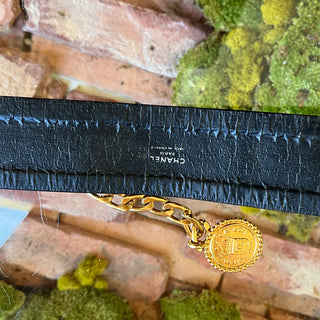 CHANEL Black Leather Gold Chain Medallion Wide Vintage Belt