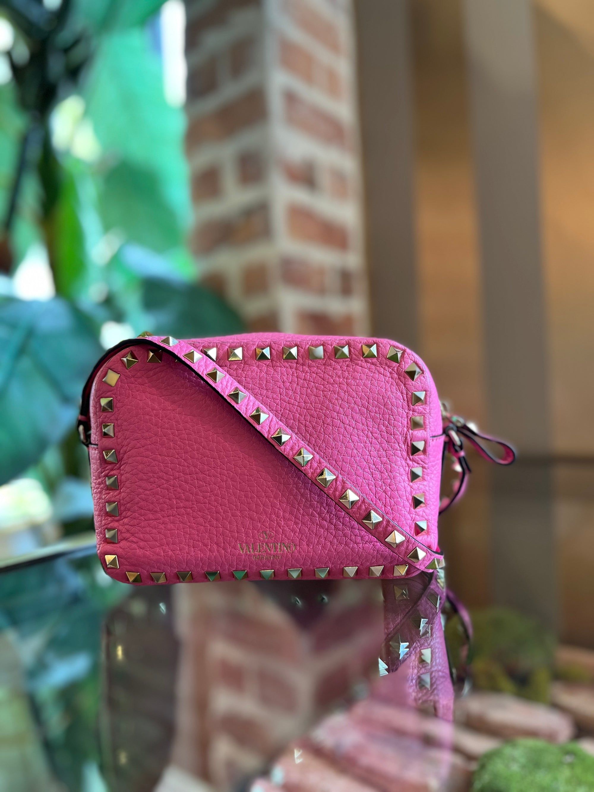 VALENTINO Pink Leather Rockstud Camera Bag