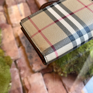BURBERRY Compact Small Beige Check Canvas Wallet