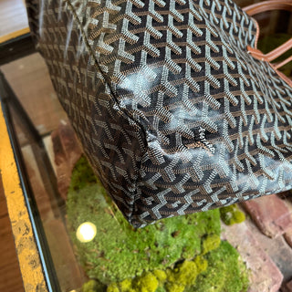 GOYARD Saint Louis PM Black Goyardine Canvas Chevroches Calfskin Tote