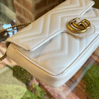 GUCCI Mini GG Marmont White Matelassé Calfskin Leather Shoulder Bag
