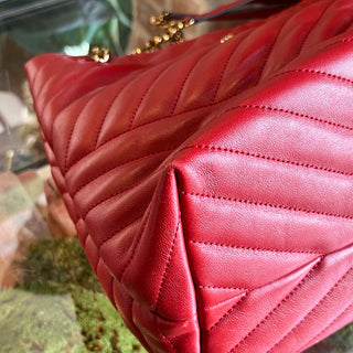 TORY BURCH Kira Chevron Red Leather Tote