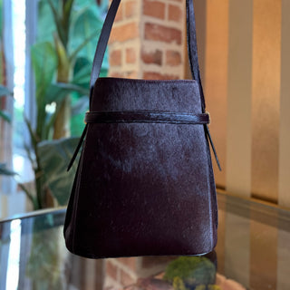 TOTEME Belted Wine Pony Hair Bucket Bag