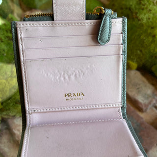 PRADA Small Gray Pink Saffiano Smooth Leather Wallet