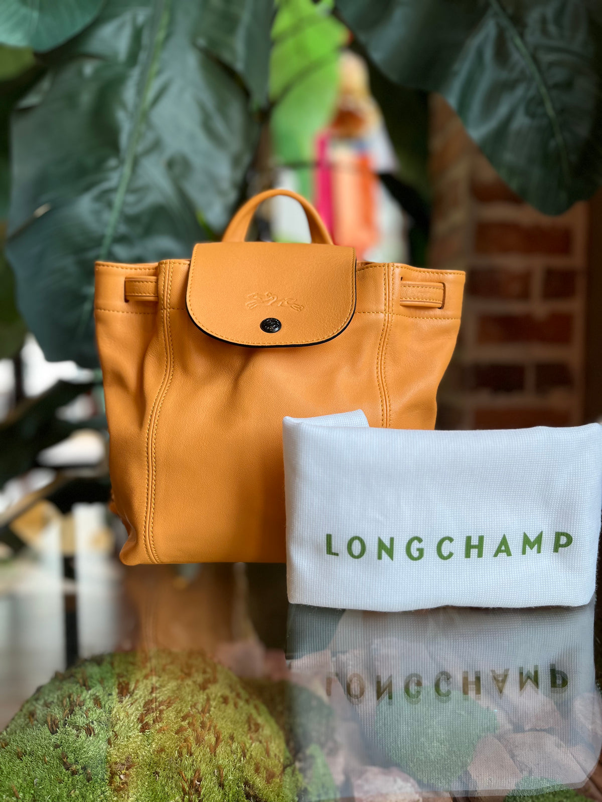 Longchamp Le Pliage Orange Cuir Leather Backpack
