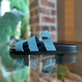 HERMES Chypre Blue Suede Goatskin Sandals SZ39(9US)