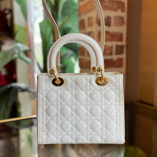 DIOR White Medium Lady Dior Vintage Patent Leather